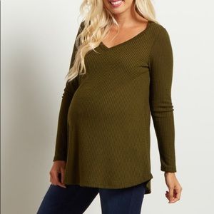 Olive Green Thermal Knit Maternity Top
